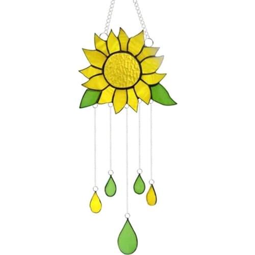 W3JE Halloween Witch On Moon Decor Sunflower Stained Suncatchers Window Hangings Outdoor Gifts Ornaments Wall Art Home