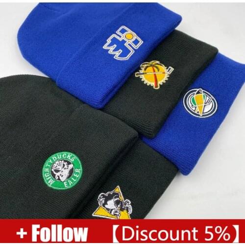 COLDOUTDOOR Winter light knitted cap hockey fans hat with an embroidery logo blue and black