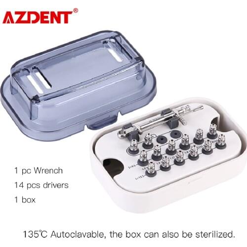 Kit Dental Implant Torque Wrench Ratchet 10-70NCM with 14pcs Drivers Long 13.5mm + Short 8.5mm & 1PC Wrench Set