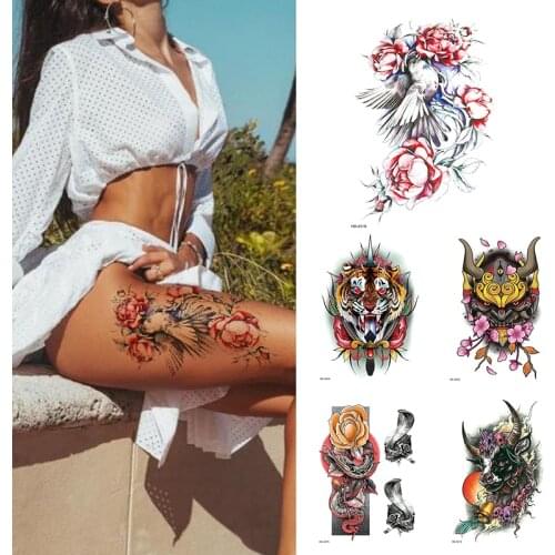 1Sheet Rose Flower Tiger Water Transfer Tattoo Stickers,Women Body Art Temporary Tattoos,Girl Back Breast Tatoos