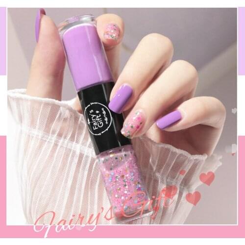 1 Pcs Double-Head Nail Polish Portable Non-Toxic Free Baking Long-lasting Quick-drying Waterproof Sequin Nail Lacqure