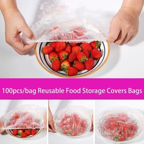 100pcs/bag Reusable Food Storage Covers Bags Fresh-keeping Cover Bowl Stretch Cover for Refrigerator Food Fruits Vegetables