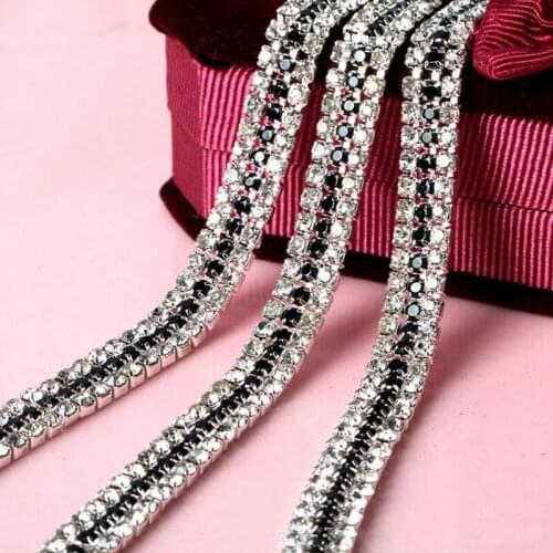2Yards Clear Silver Crystal 3 Rows Rhinestone Trim Wedding Banding Fancy Bridal Dress belt Trimming For Wedding Cake Decoration