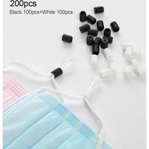 200Pcs Mini Cord Locks String Helical Toggles Adjustment Buckle Beads Silica Gel Bottons for Drawstring Face Cover Elastic Band