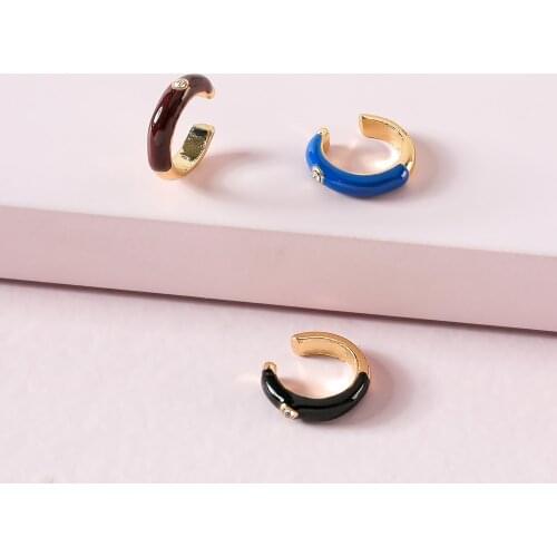 2021 New Trend Multicolor Enamel Fack Cartilage Earrings Ear Cuff for Women Fashion Rhinestone Clip on Earrings Earclips Jewelry