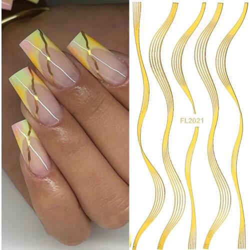 3D Golden Striping Line Nail Art Stickers Self Adhesive DIY Lase Golden Stripe Nail Transfer Decals Manicure Nail Decorations