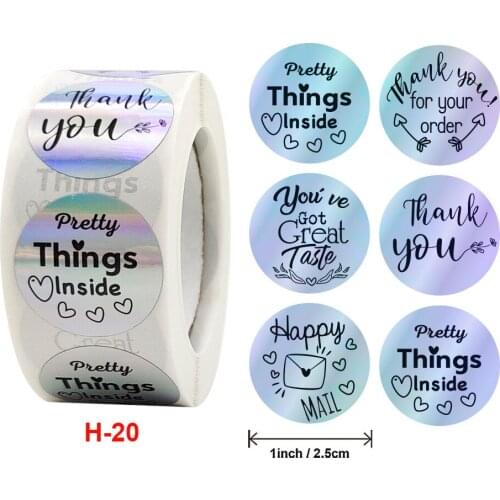 500pcs Laser Handmade with Love Thank You Stickers Paper Thank You Label Sticker Rainbow Silver Adhesive Shipping Mail Labels