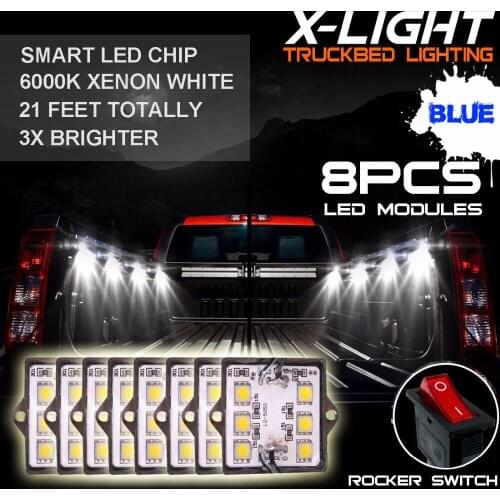 8pc Waterproof Pickup Truck Bed Light Kit LED Lighting Accessories Super Blue
