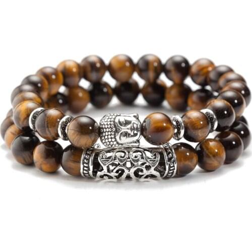 8mm Natural Lava Stone Suit Bracelet Men And Women Tiger Eye Buddha Head Bracelet Energy Yoga Bead Bracelet Gift
