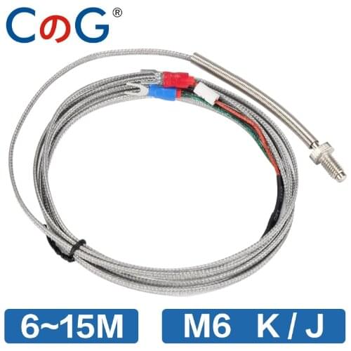 CG WRNT-02 M6 Screw K J Type With 6m 8m 10m 15M Wire Cable Thermocouple Temperature Sensor for Industrial Temperature Controller