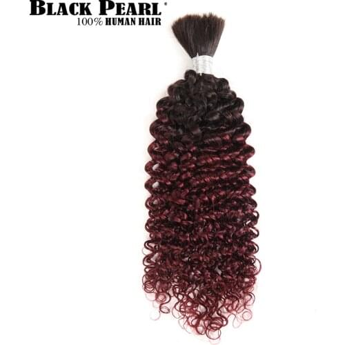 Black Pearl Remy Human Hair Brazilian Kinky Curly Bulk Hair For Braiding No Weft Braids Hair Bundles Ombre T1B/99J Bundles