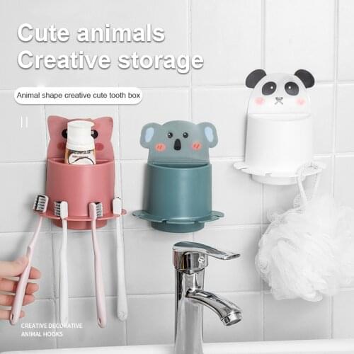 Cartoon Toothbrush Holder Bathroom Punch-free Toothbrush Holder Multifunctional Drainage Wall Hanging Bathroom Shelf