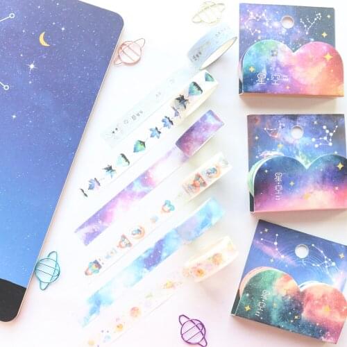 Domikee new cute Japanese cartoon sky stars traveler journal decorative washi tape roll candy DIY photo diary masking tape 2PCS