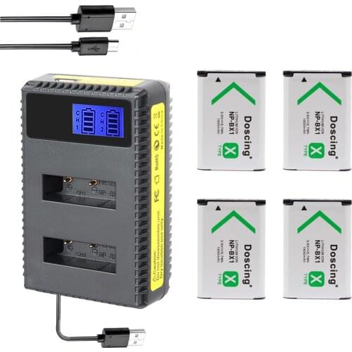 Doscing 4pcs NP-BX1 np bx1 Battery + LCD Charger For Sony DSC-RX100 DSC-WX500 IV HX300 WX300 HDR-AS15 X3000R MV1 AS30V HDR-AS300