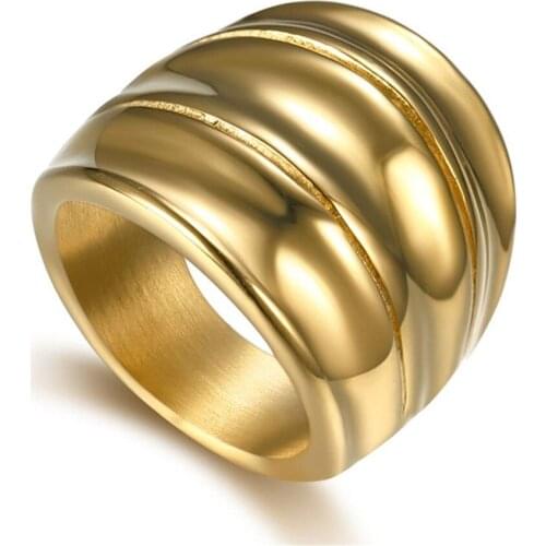 Geometric Ring Gold Color Stainless Steel Round Polished Big Rings For Women Punk Fashion Party Jewelry Gifts Dropshipping