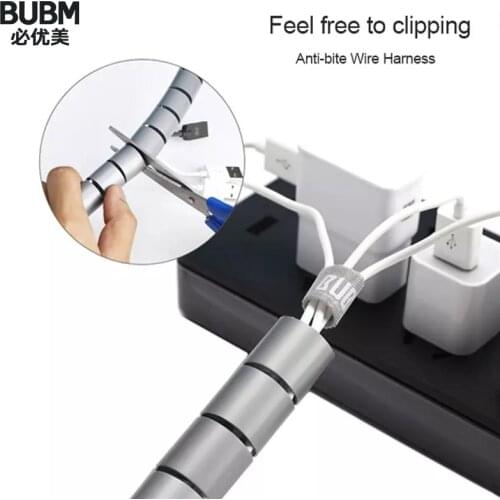 BUBM Flexible Cable Management Sleeve, Spiral Wire Organizer Cord Wire Cover with Cable Tie Clips System for TV PC Computer Home