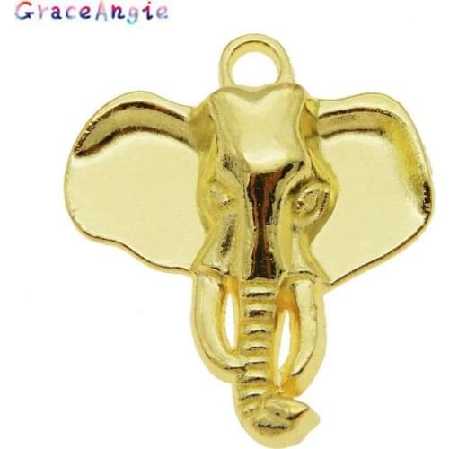 GraceAngie 6pcs/lot Gold Elephant Animal Pendant Multi Shape Charms Bracelet Keychain Necklace Men Women DIY Accessory Making