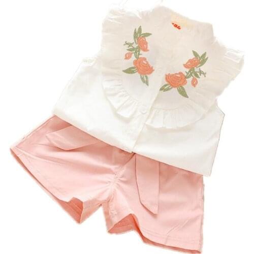 1 set baby KIDS girls Summer tank outfits 1-3 T Toddler kids baby girls outfits cotton shirt+Shorts Pants outfits & set