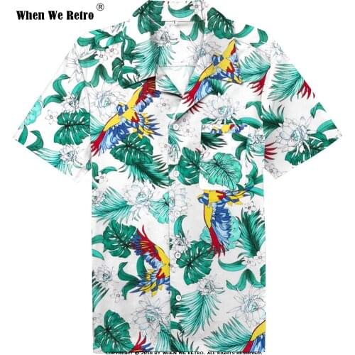 When We Retro Cotton Hawaiian Shirt Casual Short Sleeve Birds Floral Print ST124 Summer Beach Mens Shirts High Quality