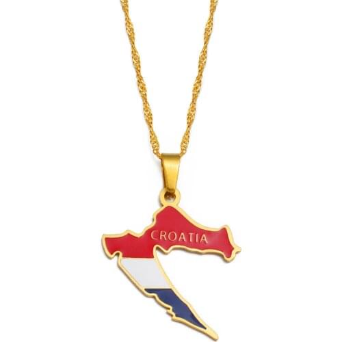 Anniyo Croatia Map Flag Pendant Necklaces Women Girls Gold Color Maps of the Croatian Jewelry #248021