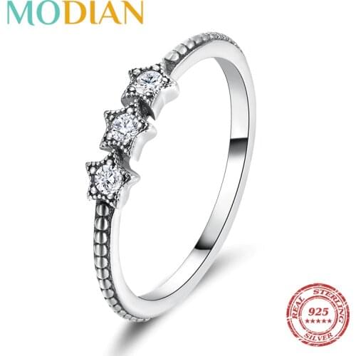Modian 100% Real 925 Sterling Silver Vintage Stars Clear CZ Stackable Finger Ring For Women Charm Fashion Fine Jewelry Bijoux