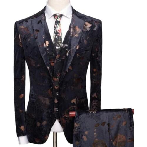New Man Large Size Trousers Suits Mens Single Breasted Suits Dress Slim Printed Wedding 3 Piece Suit