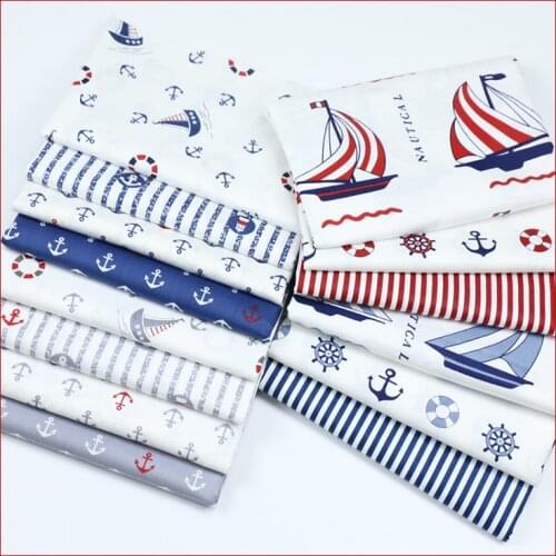 L563 SMTA Cotton Fabric The Cloth Patchwork Fabrics By The Meter Clothing For Furniture Sailing Anchor Naval Wind 50*160cm