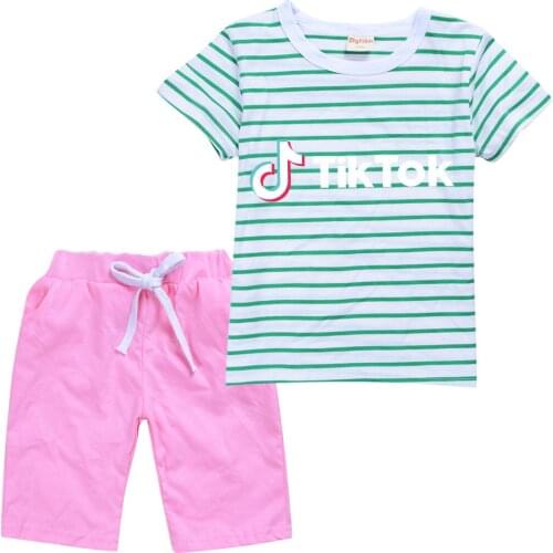 TIK TOK Summer New Suit Cotton Kids T-shirt And Shorts Two-piece Children Clothing Set 2-14 Years Girl Boys Clothes