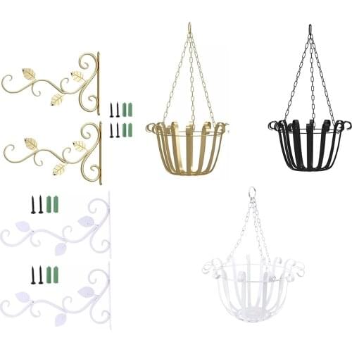 Wall Hanging Basket Brackets Hooks Stand Flowerpot Holder Fence Deck Yard Balcony Decor for Lanterns Wrought Iron Bracket