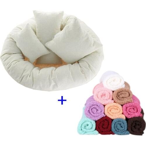 4pcs Photography Pillows Set + 1pc Wrap Blanket Newborn Photography Props Set Solid Color Infant Newborn Photography for Studio