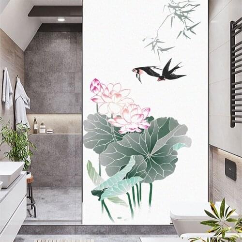 Window Film Privacy Lotus Series Frosted Glass Sticker UV Blocking Heat Control Window Coverings Window Tint for Homedecor