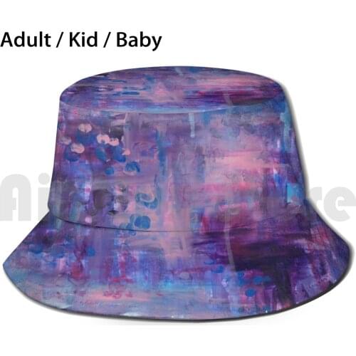 Mystery Of The Lake Bucket Hat Adult kid baby Beach Sun Hats Mystery Purple Blue White Deep Peaceful Acrylic Abstract