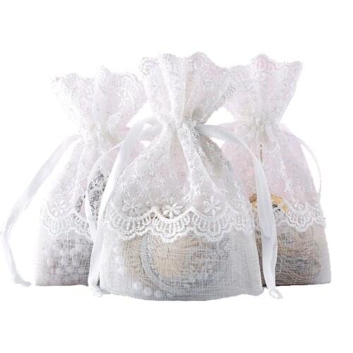 Organza Gift Bags with Embroidery Lace 10x14 Organza Drawstring Pouch Jewelry Packaging Party Wedding Favor