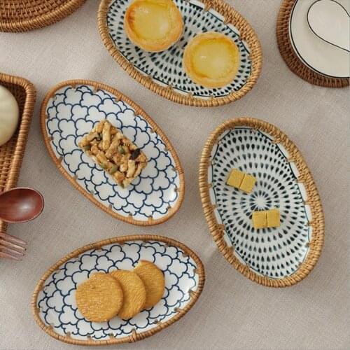 New Hand-woven Ceramic Fruit Dish Breakfast Dinnerware Bread Tray Home Garden Restaurant For Dessert Snack Candy Cake Plate