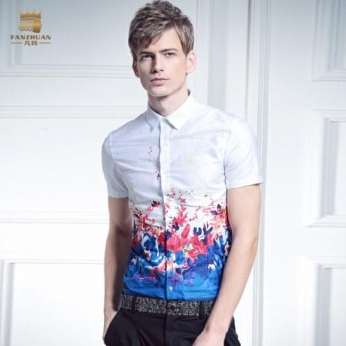 Fanzhuan Free shipping New male Summer Mens fashion casual shirts white palace slim printed male cotton shirt 612041 blouse man
