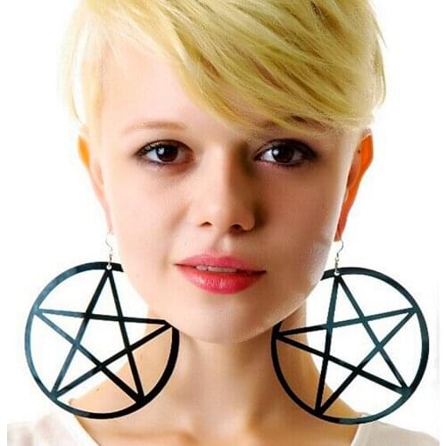 Trendy Acrylic Big Round Pentagram Drop Earrings For Women Pink Circle Star Dangle Earrings Pendientes Punk Party Jewelry Gifts