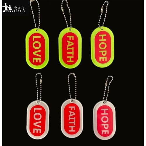 Reflective FAITH HOPE LOVE pendant charm bag Christian creative holiday gifts keyring keychain For night walking traffic safe