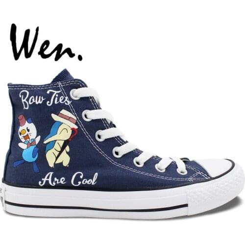 Wen Dark Blue High Top Canvas Shoes Hand Painted My Neighbor Totoro Design Custom Men Women Sneakers Anime Cosplay Plimsolls