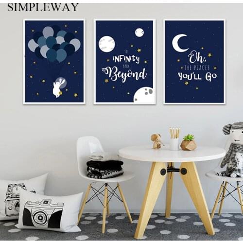 Navy Blue Canvas Poster Nursery Wall Art Print Balloon Rabit Painting Nordic Kids Decoration Picture Baby Boy Bedroom Decor