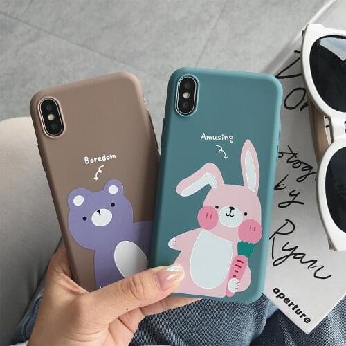 TPU Case Matte Animal Cover For iPhone 7 Plus XR X XS Xs Max 8 Plus Cases For iPhone 6S 6 Plus Case Cute Rabbit Bear Phone Cover