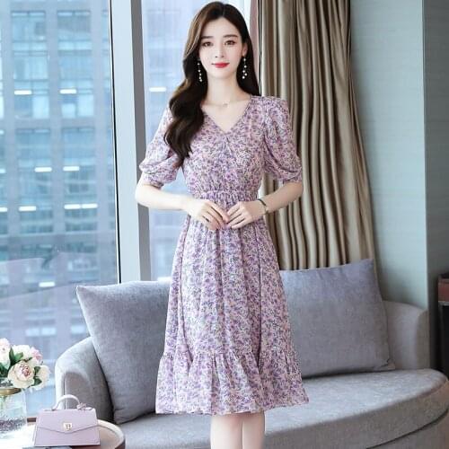 Vintage Dresses for Women 2021 summer printing Short sleeve Elastic Waist Plus Size Woman Dress