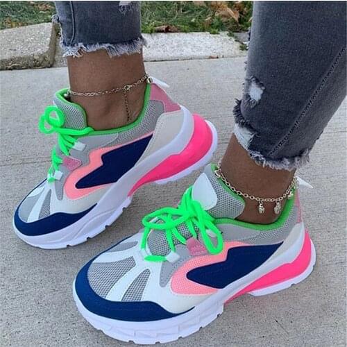 2020 Womens Sneakers Woman Mixed Colors Flat Platform Shoes Women Lace Up Vulcanized Female Tennis Breathable Big Size 43