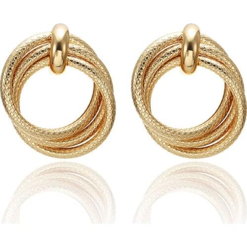 2019 New Fashion Gold Color Twisted Metal Round Circle Earrings For Women Girls Statement High quality Street Punk Jewelry