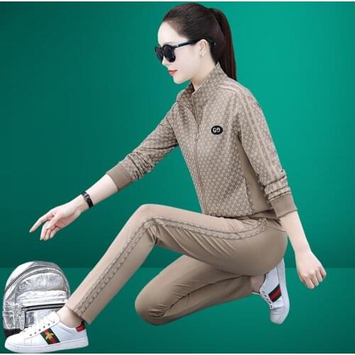Womens Stand Collar 2 Piece Sets Tracksuit Fashion Sweatsuit Jacket+Pants Fashion Casual Ladies Suits Zipper Woman Tracksuit