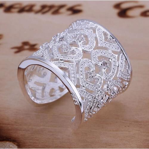 Womens silver plated rings engagement wedding Bridal jewelry R106,Inlaid Multi Heart Ring-Silvery-Opened wedding ring