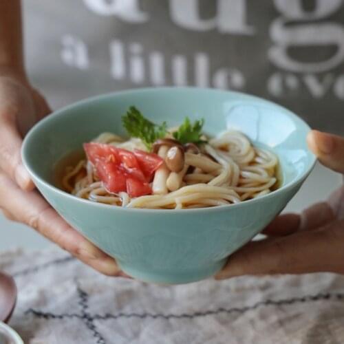 1PC Chinese Cereal Bowl Rice Bowl Microwave and Dishwasher Safe Porcelain Noodle Bowls 6Inch Ceramic Lotus Decor Tableware