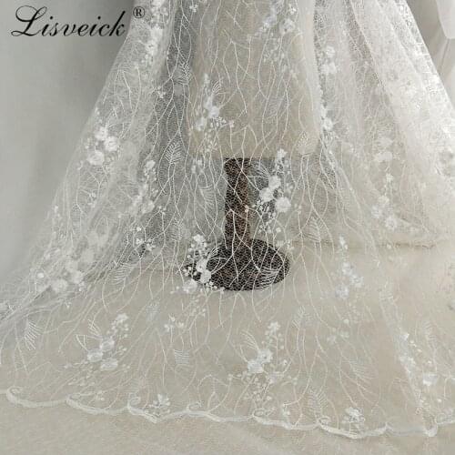 1yard hollow lace Beautiful flower Embroidery Lace Fabric Transparent tulle mesh lace Sexy Dress Tops Material DIY wedding Dress