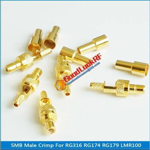 10X Pcs/lot High-quality RF Connector Socket SMB Male Window Crimp for RG316 RG174 RG179 LMR100 Cable Jack Gold Plated Coaxial