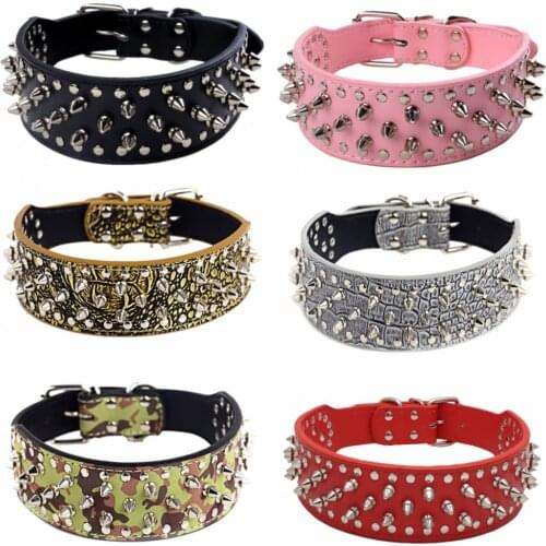 15 Color Dog Collar Spiked Studded PU Leather Dog Leash For Pitbull Mastiff Large Pet Dogs Necklace Ccoleira Para Cachorro