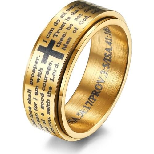 2021 New Design Cross Religious Christian Inspirational Text Goth Rings For Men Stainless Steel Letters Punk Style Jewelry Hand